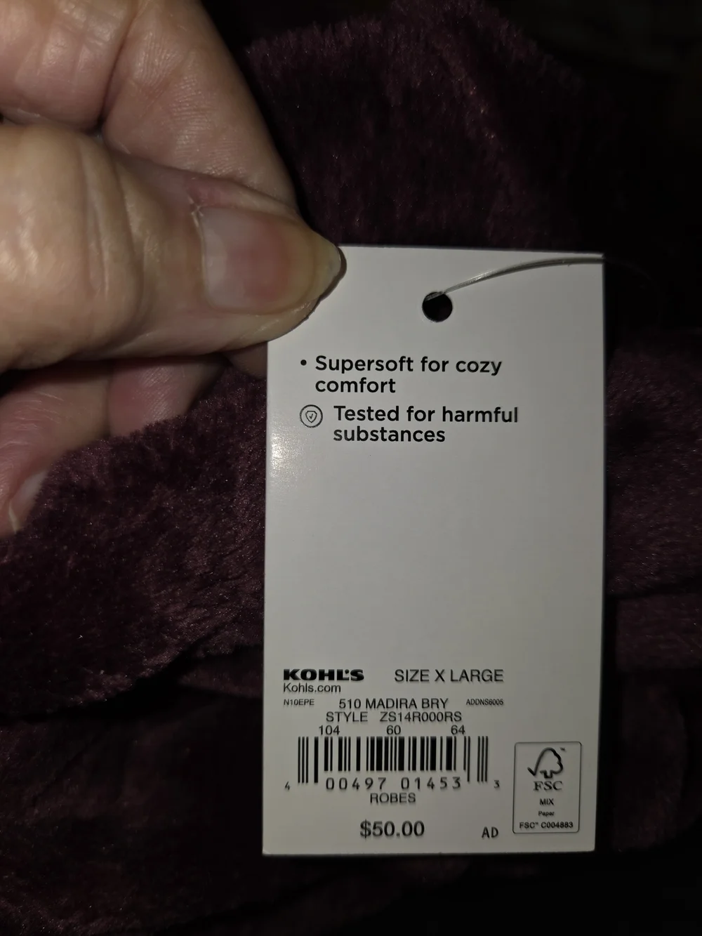 Sonoma Plush Long-Sleeve Wrap Robe in Plum
